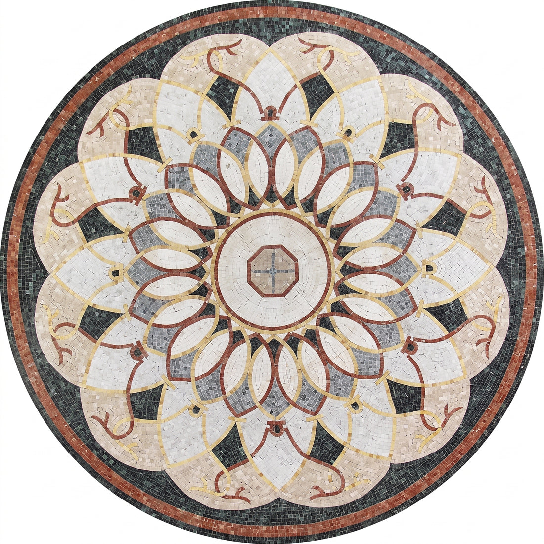 Laurel Ring Floral Mandala Medallion Marble Mosaic Art