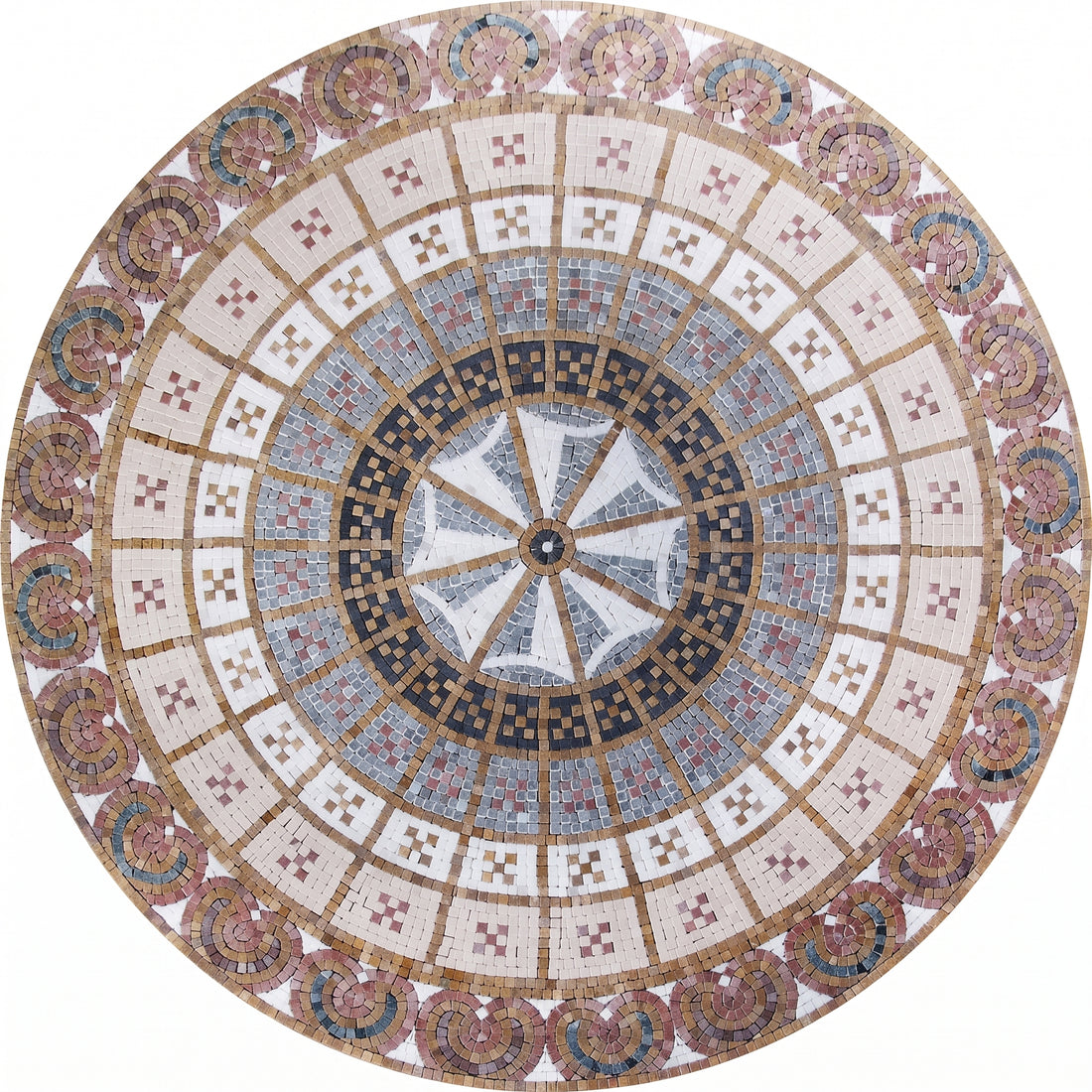 Byzantine Checkerboard Star Medallion Marble Mosaic Art