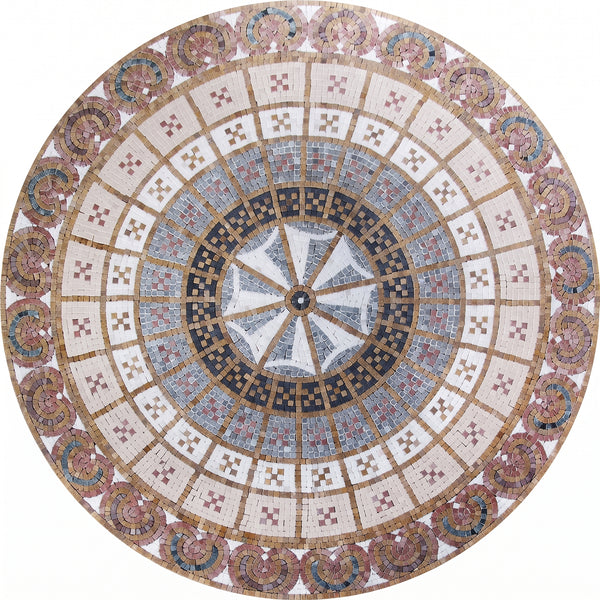 Byzantine Checkerboard Star Medallion Marble Mosaic Art