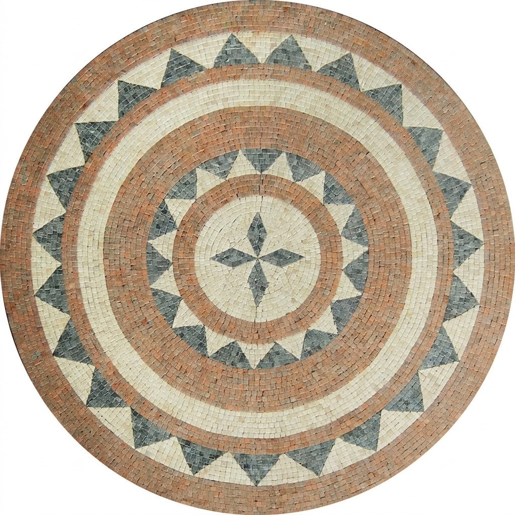 Terracotta Sun Compass Medallion Marble Mosaic Art