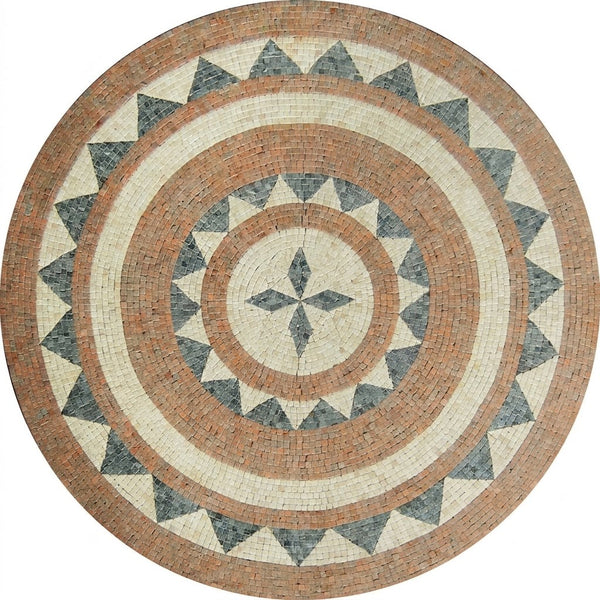 Terracotta Sun Compass Medallion Marble Mosaic Art