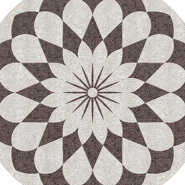 Petal Bloom Mandala Medallion Marble Mosaic Art