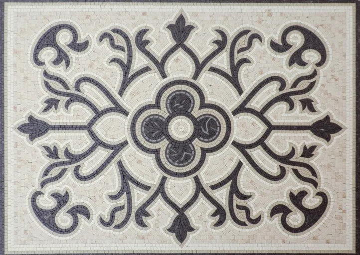 Formal Medallion with Floral and Scrollwork Mosaic