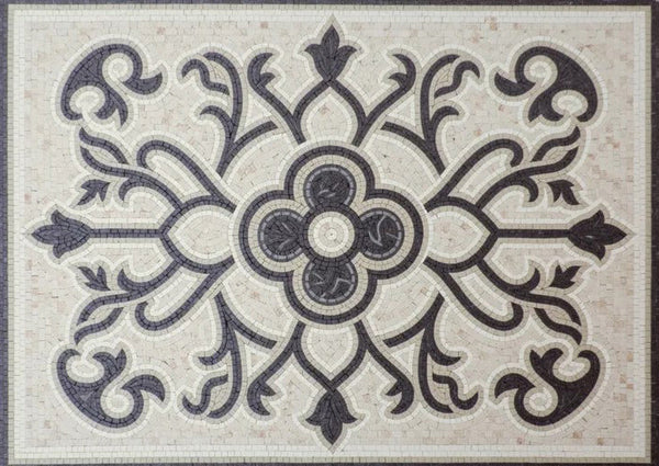 Formal Medallion with Floral and Scrollwork Mosaic