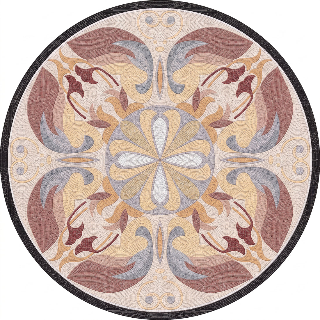 Rosewood Acanthus Medallion Marble Mosaic Art