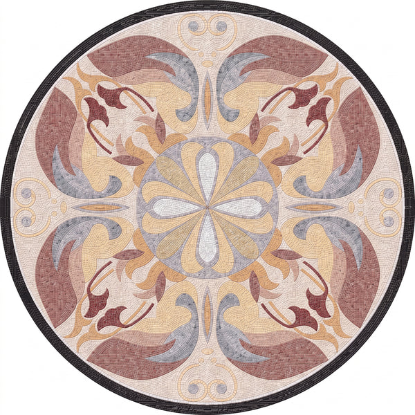 Rosewood Acanthus Medallion Marble Mosaic Art