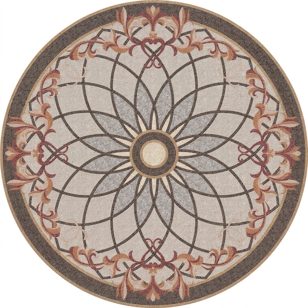 Woven Lattice Rosette Medallion Marble Mosaic Art