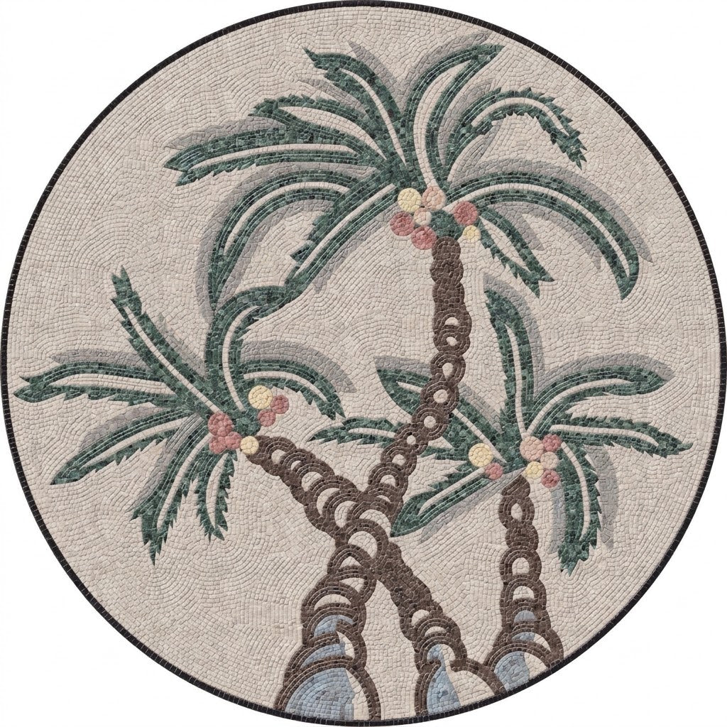Tropical Palm Grove Marble Mosaic Art