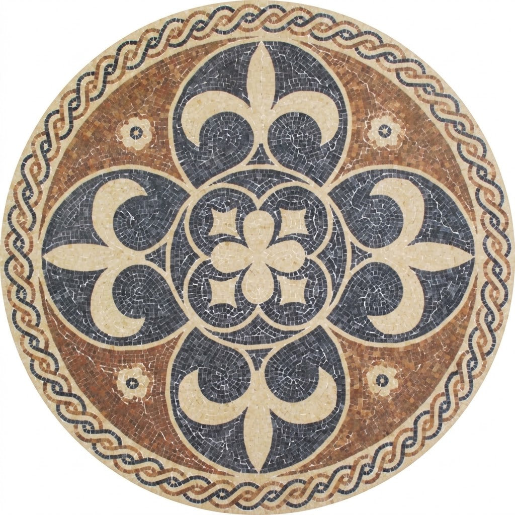 Slate Fleur Quatrefoil Medallion Marble Mosaic Art