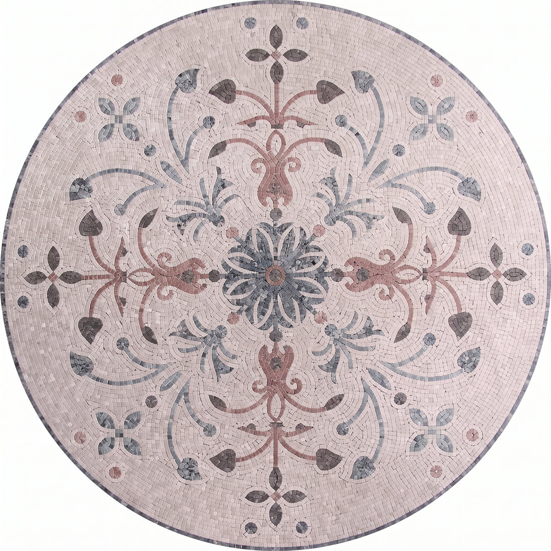 Blush Rose Scroll Medallion Marble Mosaic Art