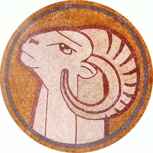 Ram Head Medallion Marble Mosaic Art