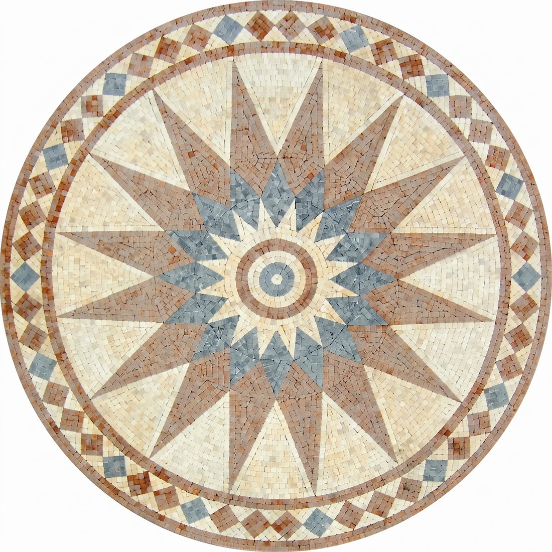 Twelve-Point Compass Star Medallion Marble Mosaic Art