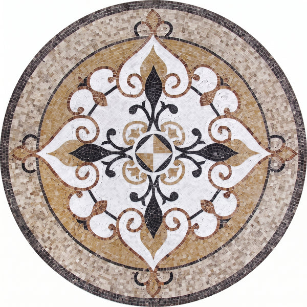 Golden Fleur Cross Medallion Marble Mosaic Art