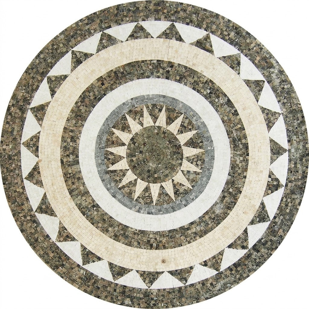 Verde Sunburst Star Medallion Marble Mosaic Art