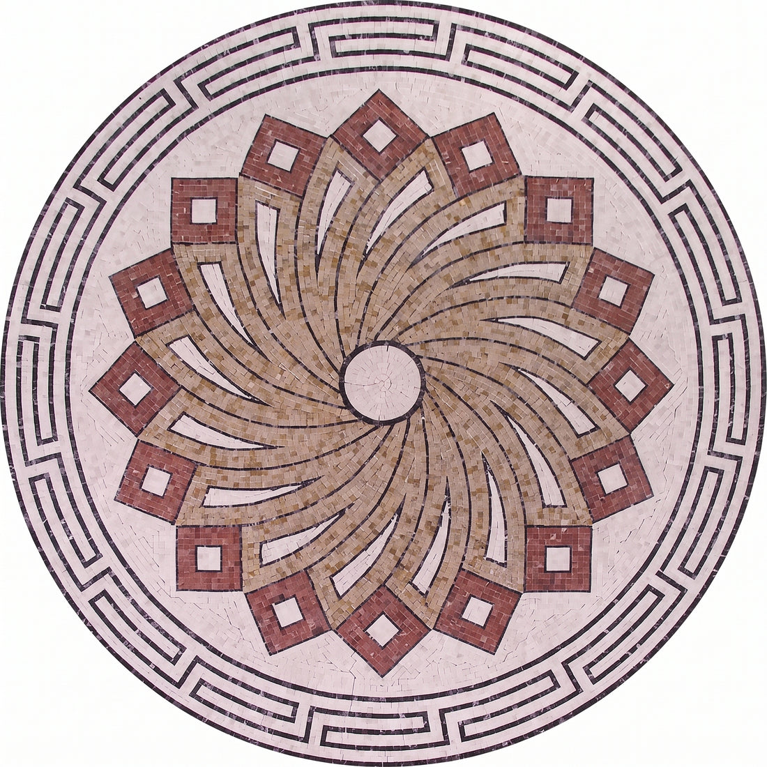 Greek Key Pinwheel Medallion Marble Mosaic Art