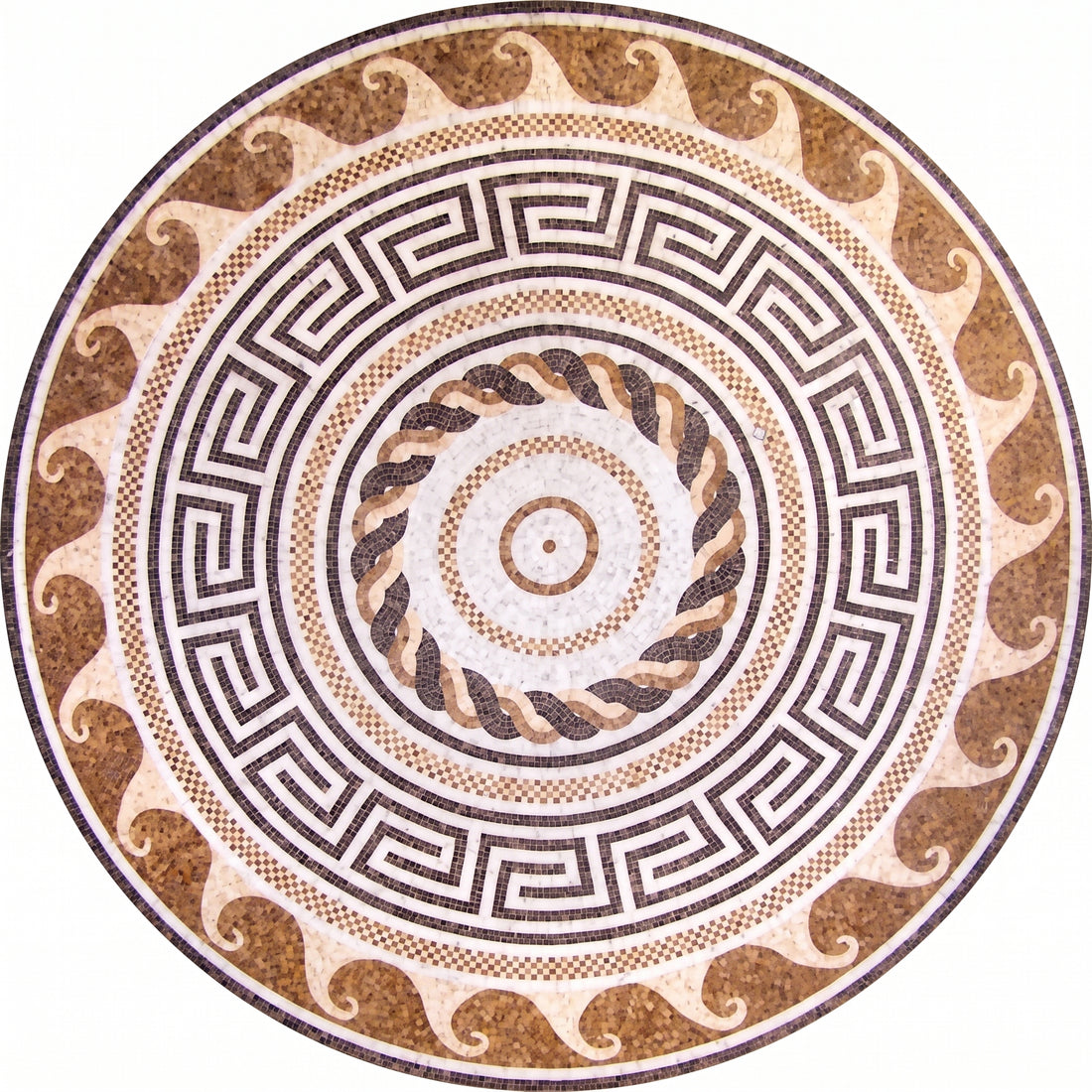 Greek Key Wave Roman Medallion Marble Mosaic Art
