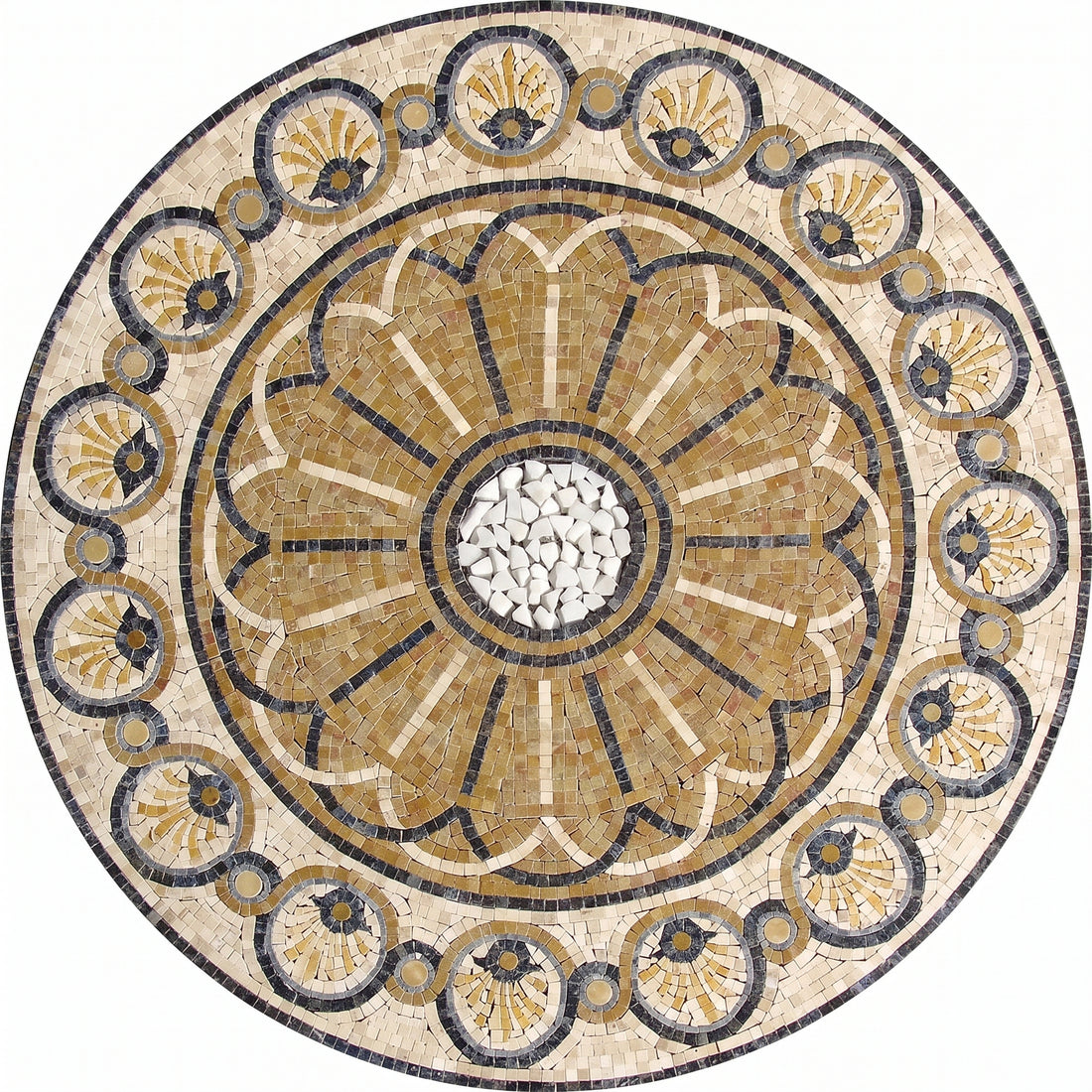 Golden Dahlia Rosette Medallion Marble Mosaic Art