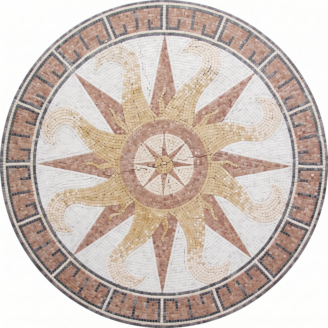 Greek Key Compass Sun Medallion Marble Mosaic Art