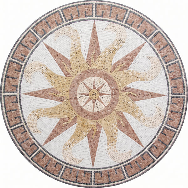 Greek Key Compass Sun Medallion Marble Mosaic Art
