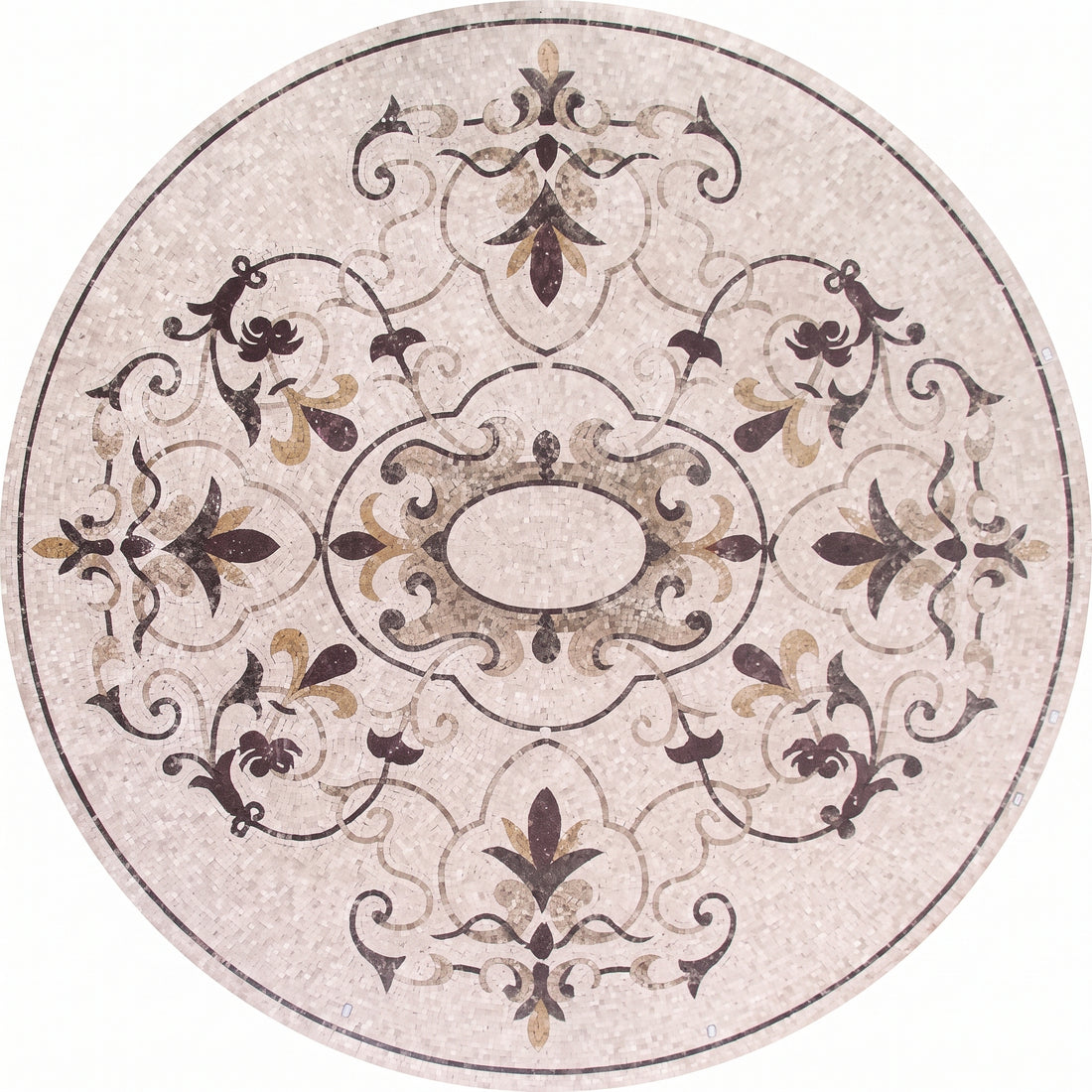 Espresso Fleur Cartouche Medallion Marble Mosaic Art