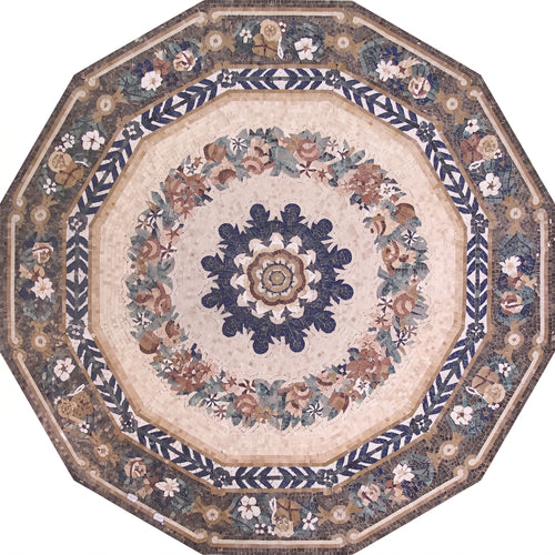 Navy Floral Octagon Medallion Marble Mosaic Art