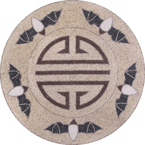 Longevity Five Bats Medallion Marble Mosaic Art