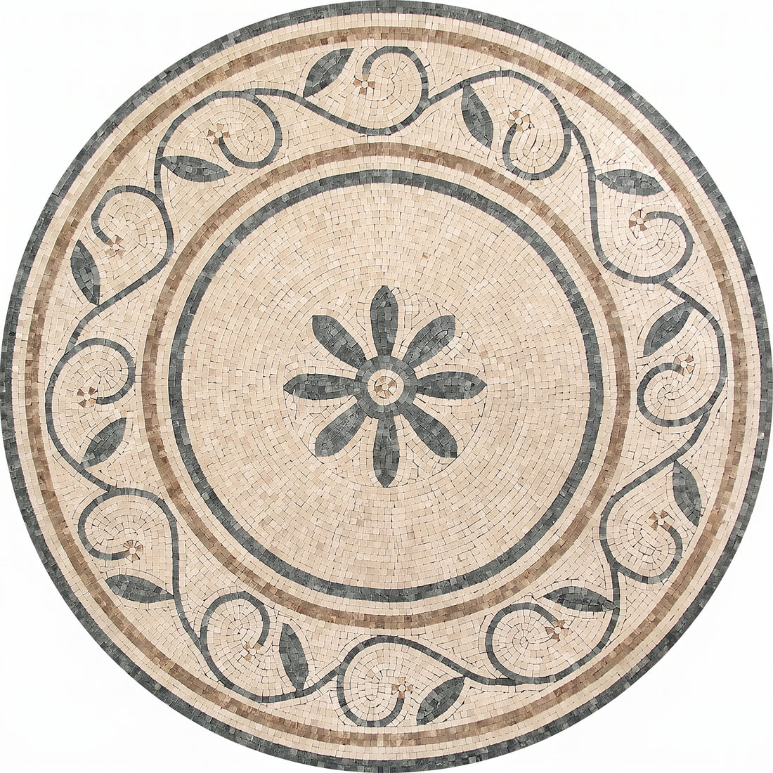 Daisy Vine Round Floral Medallion Marble Mosaic Art