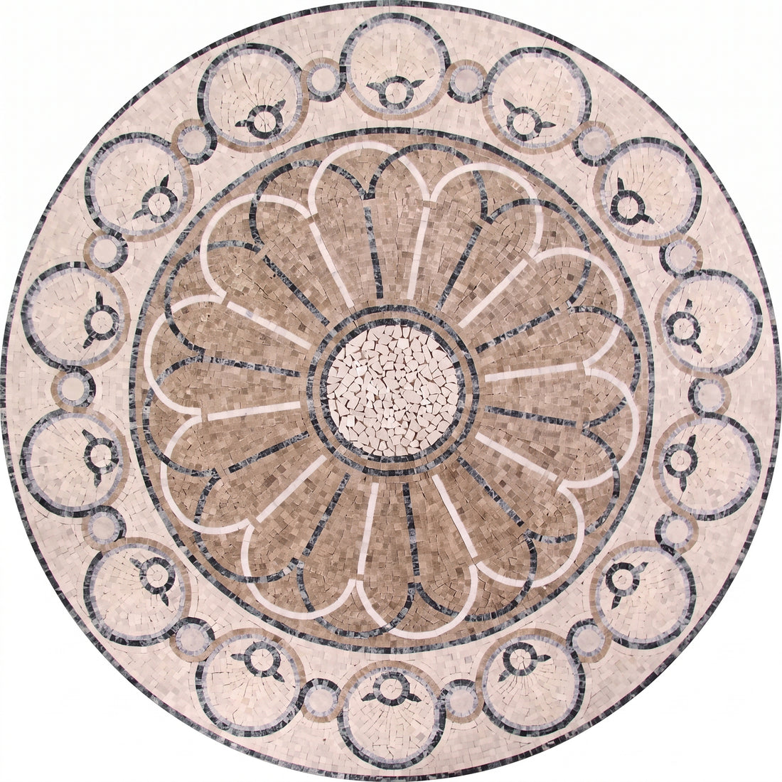 Taupe Daisy Rosette Medallion Marble Mosaic Art