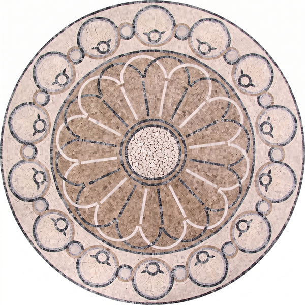 Taupe Daisy Rosette Medallion Marble Mosaic Art