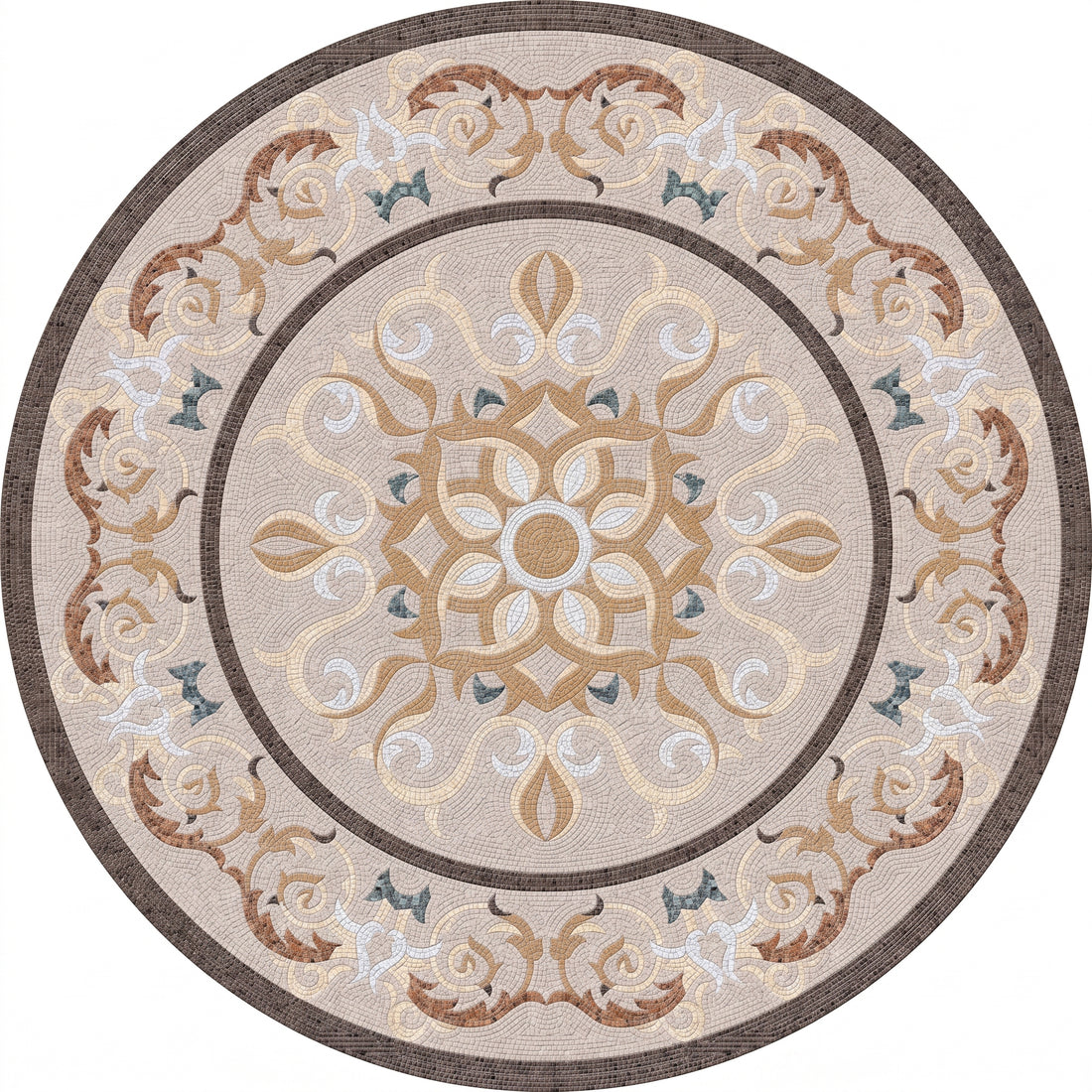 Ivory Arabesque Bloom Medallion Marble Mosaic Art