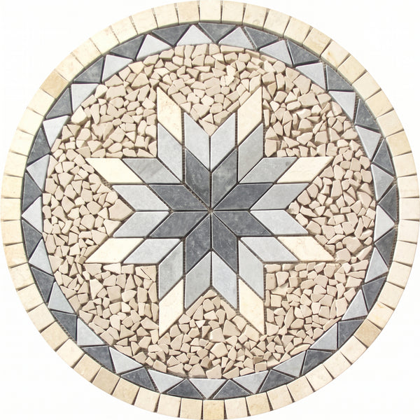 Nordic Star Pebble Medallion Marble Mosaic Art