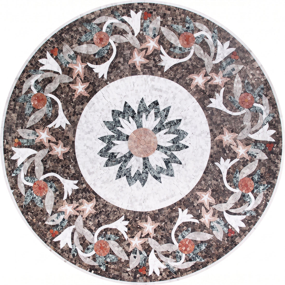 Sunflower Emperador Floral Medallion Marble Mosaic Art