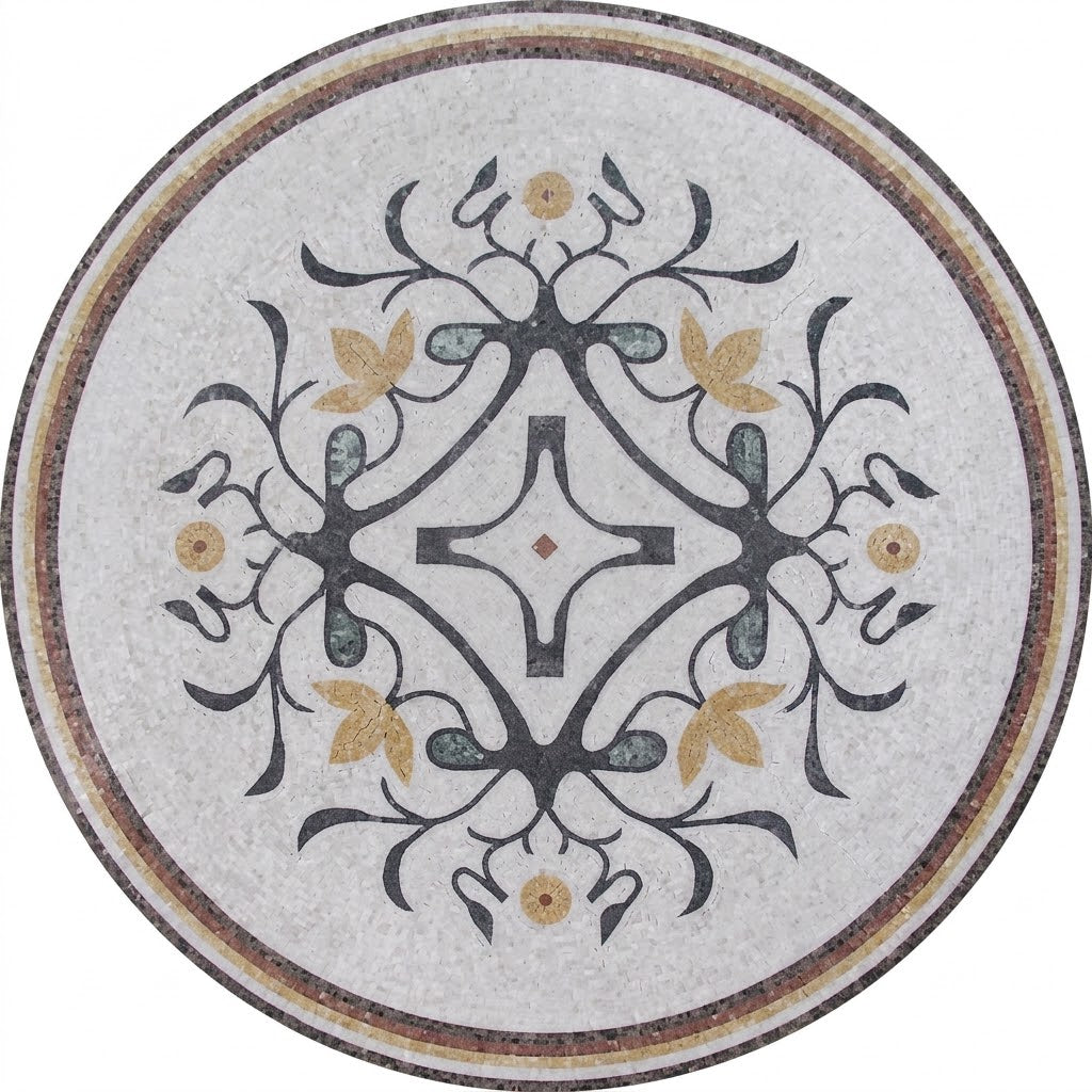 Pearl Trellis Bloom Medallion Marble Mosaic Art