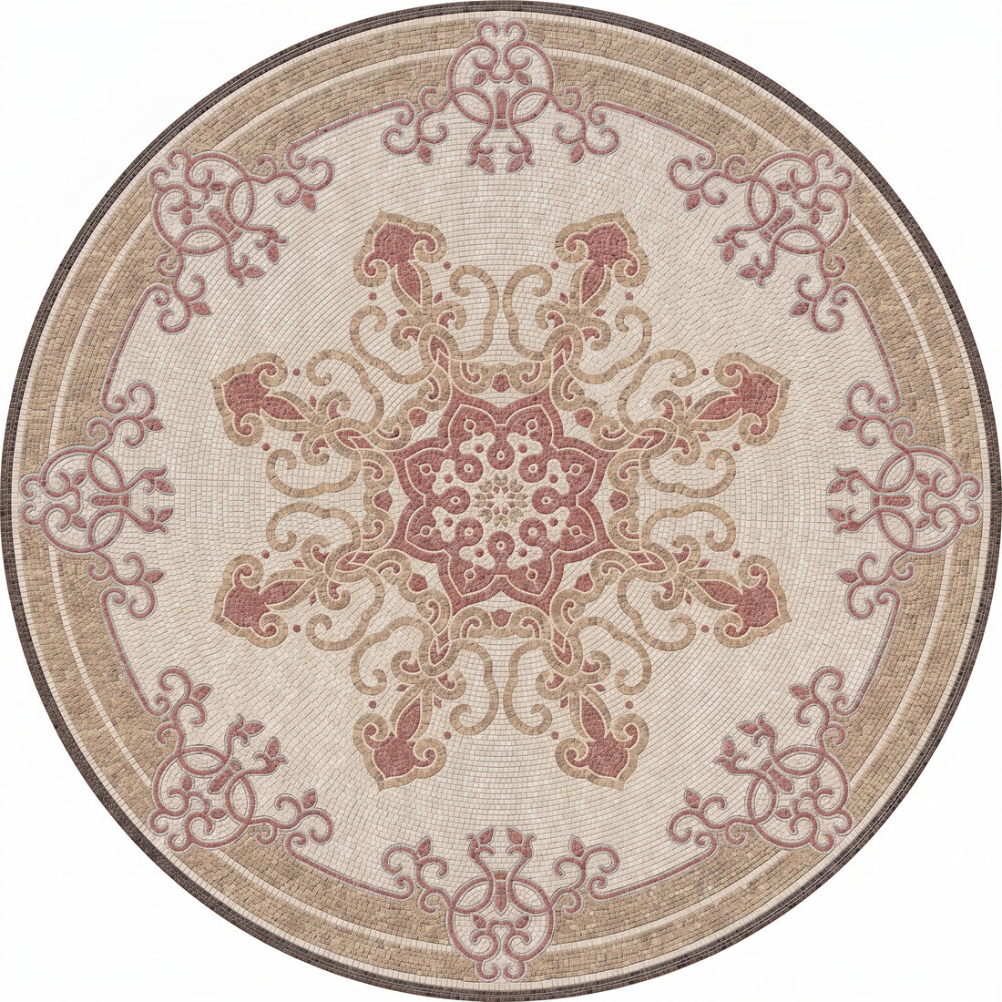 Blush Arabesque Mandala Medallion Marble Mosaic Art
