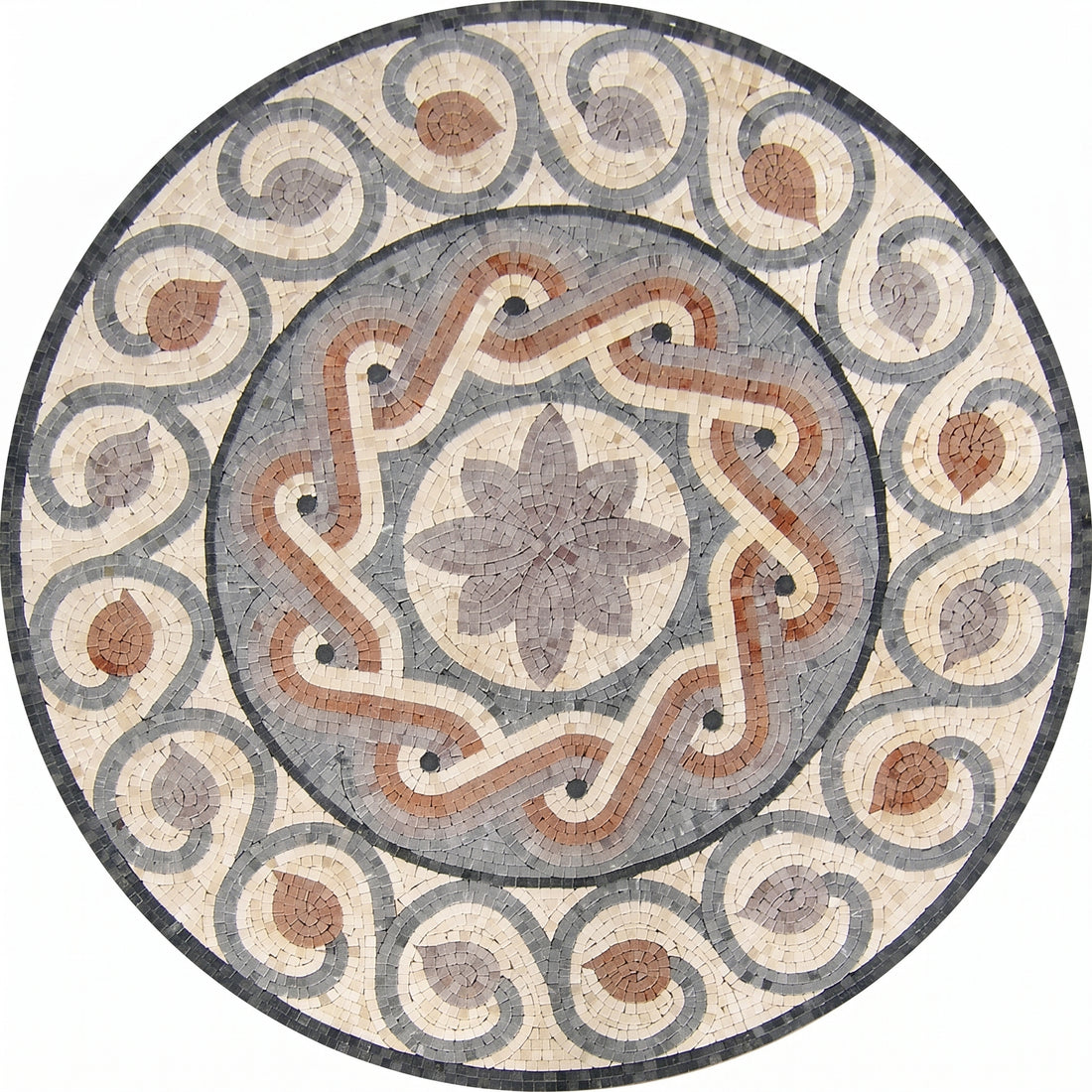 Two-Tone Petal Bloom Medallion Marble Mosaic Art