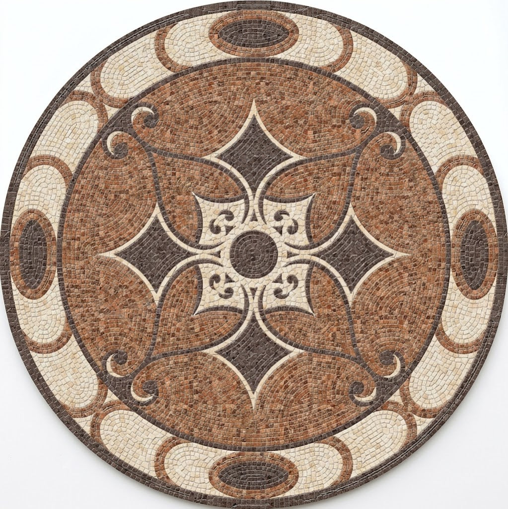 Chestnut Star Scroll Medallion Marble Mosaic Art