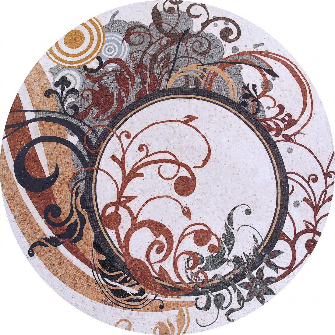Golden Swirl Abstract Medallion Marble Mosaic Art