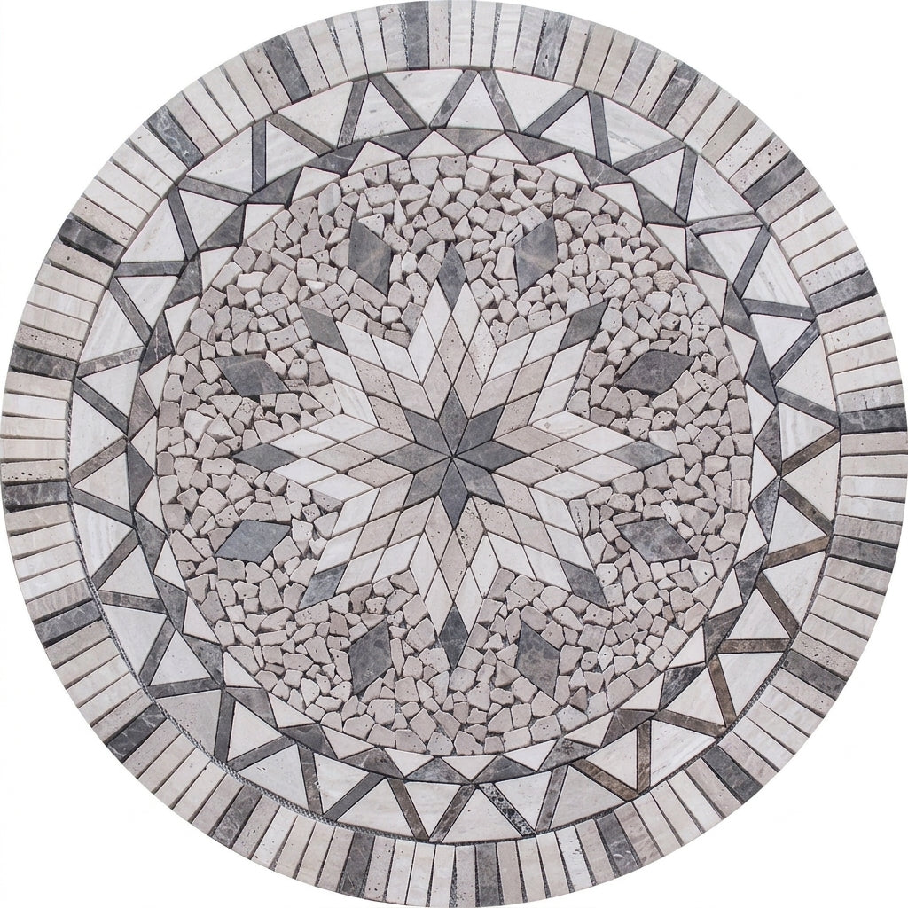 Gray Star Travertine Medallion Marble Mosaic Art