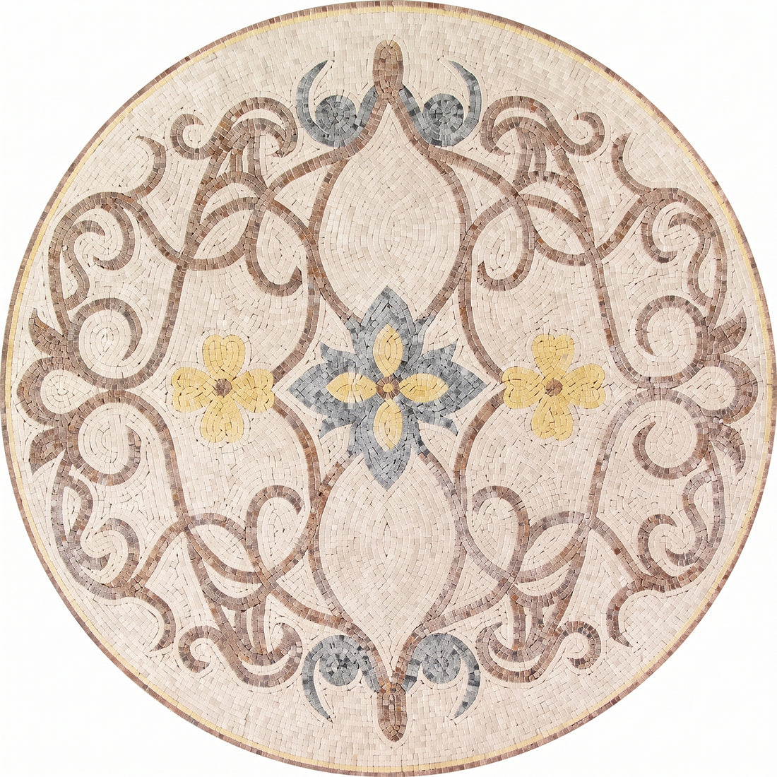 Ivory Vine Blossom Medallion Marble Mosaic Art