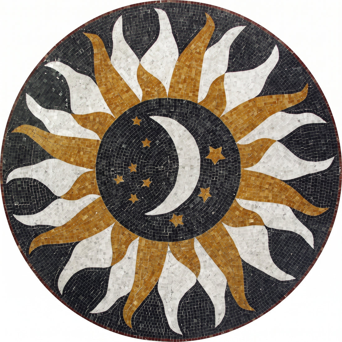 Celestial Sun and Moon Medallion Marble Mosaic Art