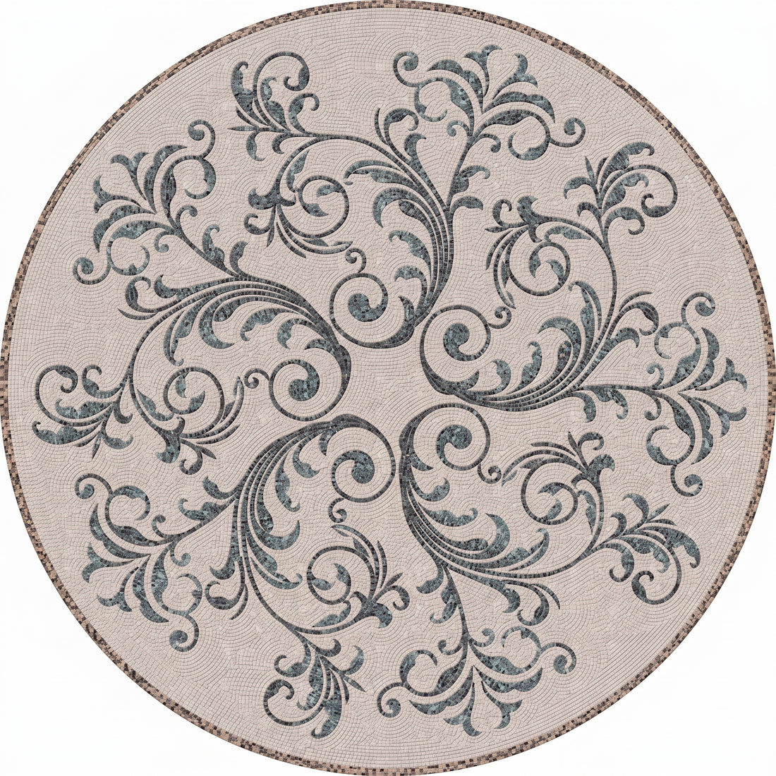 Teal Acanthus Scroll Medallion Marble Mosaic Art
