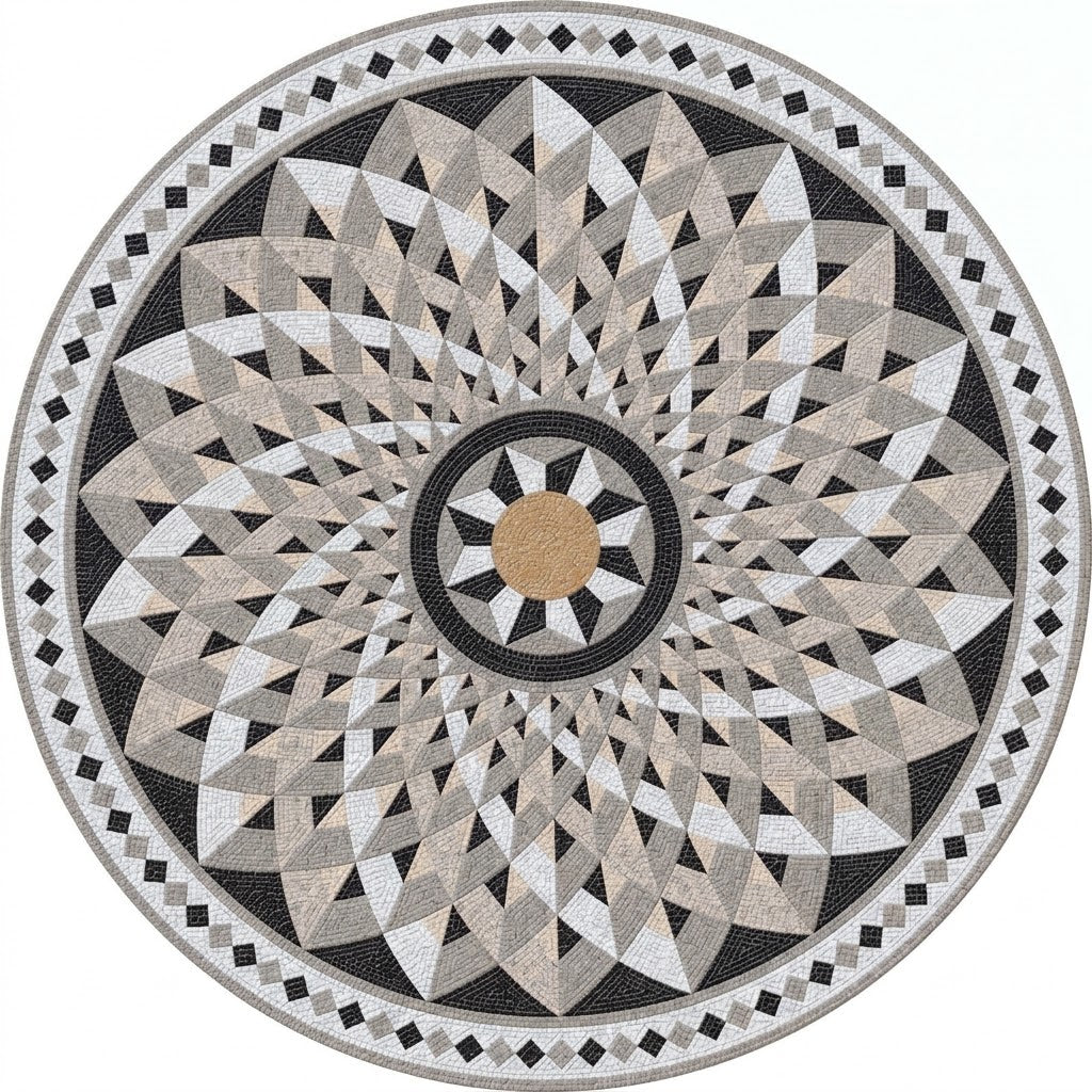 Silver Starburst Medallion Marble Mosaic Art