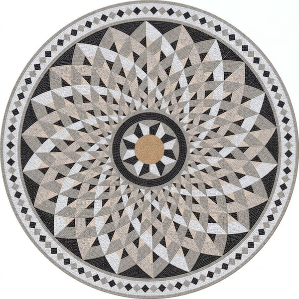 Silver Starburst Medallion Marble Mosaic Art