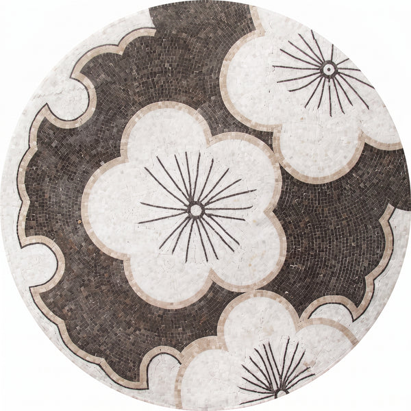 Cherry Blossom Round Medallion Marble Mosaic Art