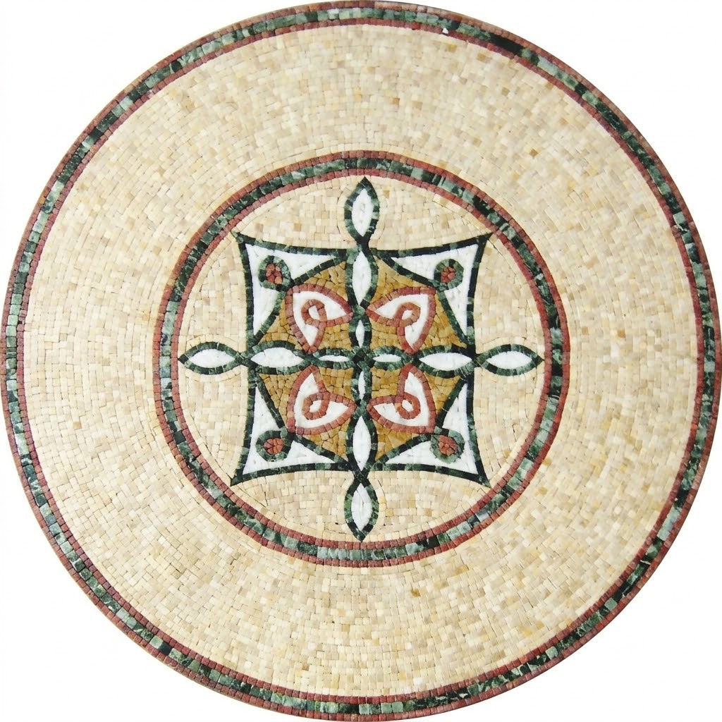 Ivory Knotwork Cross Medallion Marble Mosaic Art