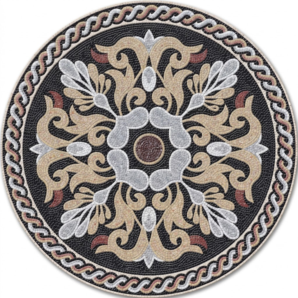 Onyx Gold Acanthus Medallion Marble Mosaic Art