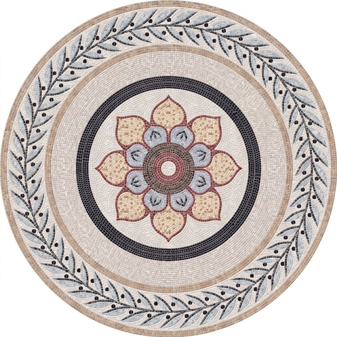Lotus and Olive Branch Medallion Marble Mosaic Art