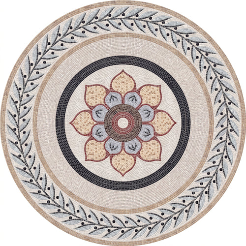 Lotus and Olive Branch Medallion Marble Mosaic Art