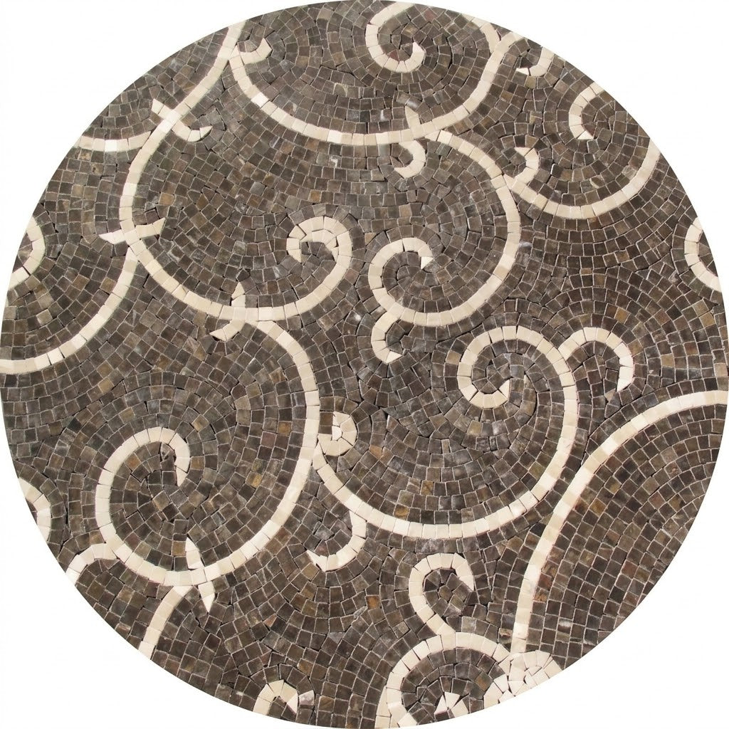 Espresso Scroll Pattern Marble Mosaic Art