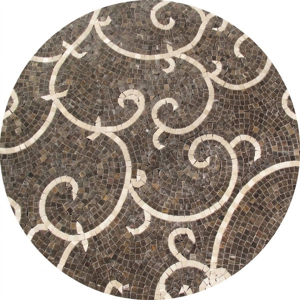 Espresso Scroll Pattern Marble Mosaic Art